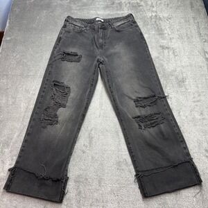 Forever 21 Distressed Jeans Women Size 31 Black Good Raw Hem Straight Leg
